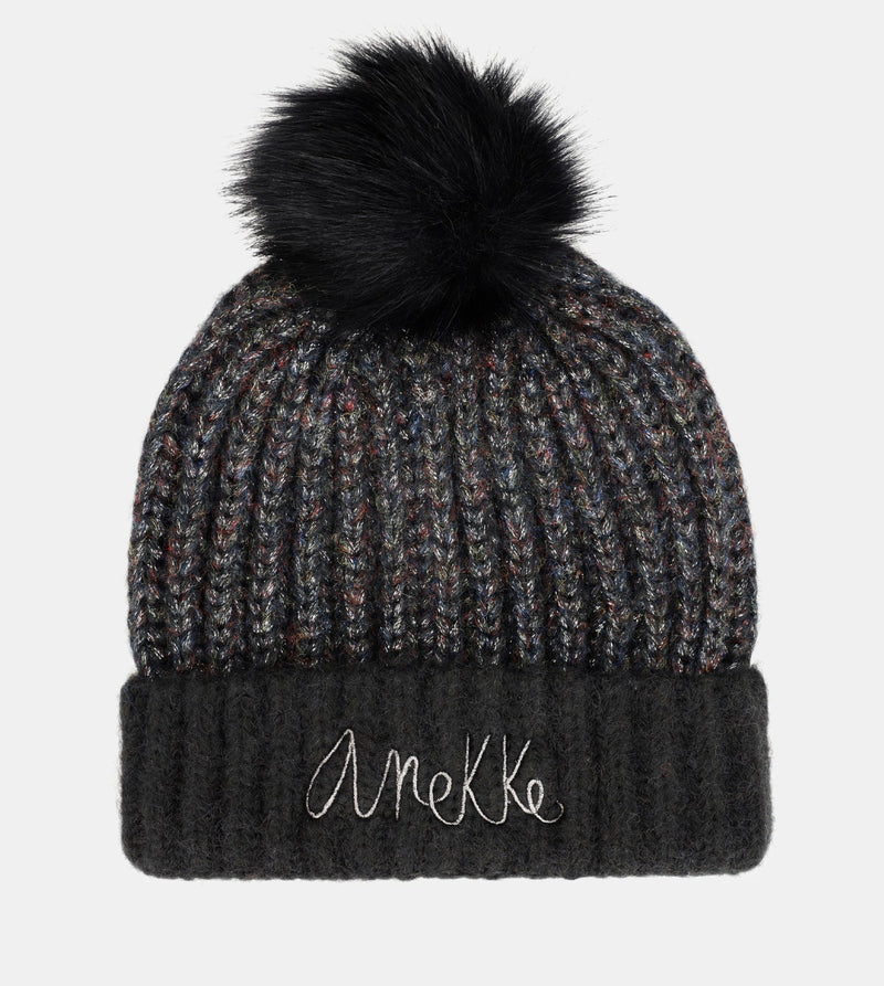 Bonnet en maille avec pompon, noir