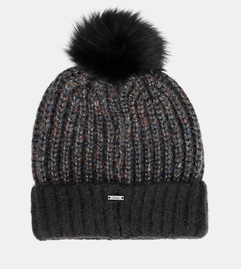 Bonnet en maille avec pompon, noir