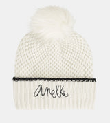 Bonnet en maille avec pompon, beige