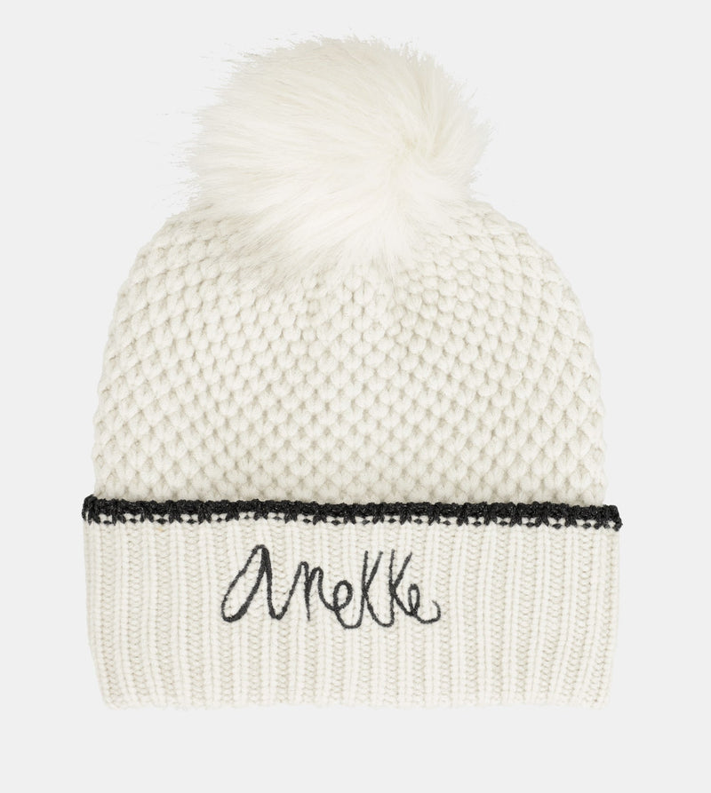 Bonnet en maille avec pompon, beige